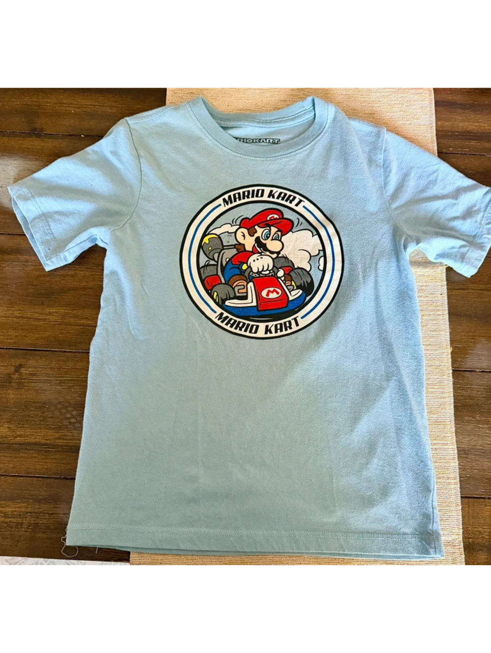 Nintendo Mario Kart Light Blue Graphic T-Shirt Kids Medium Size 8